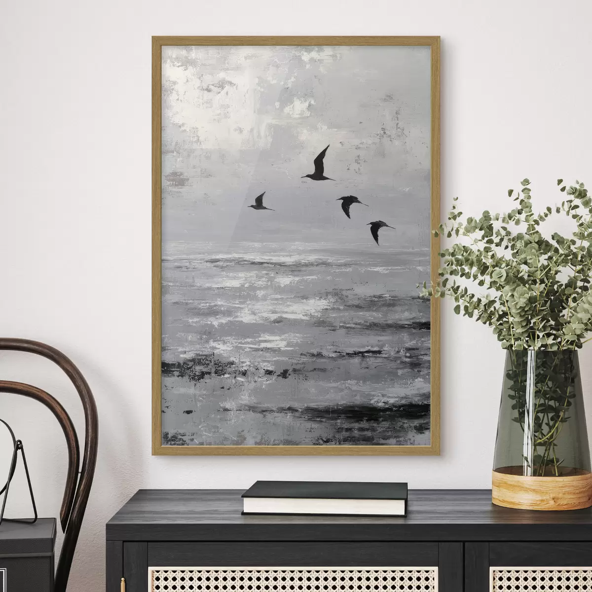 Poster Abstrakte Landschaft mit Vögeln f46004