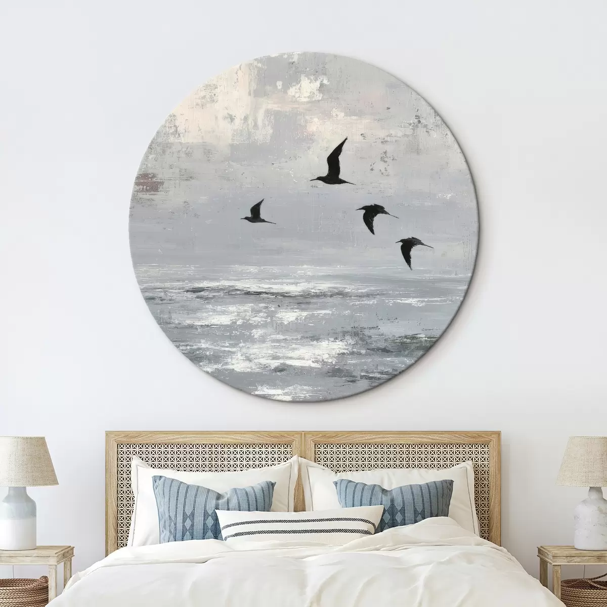 Runde Wandbilder Abstrakte Landschaft mit Vögeln r46004