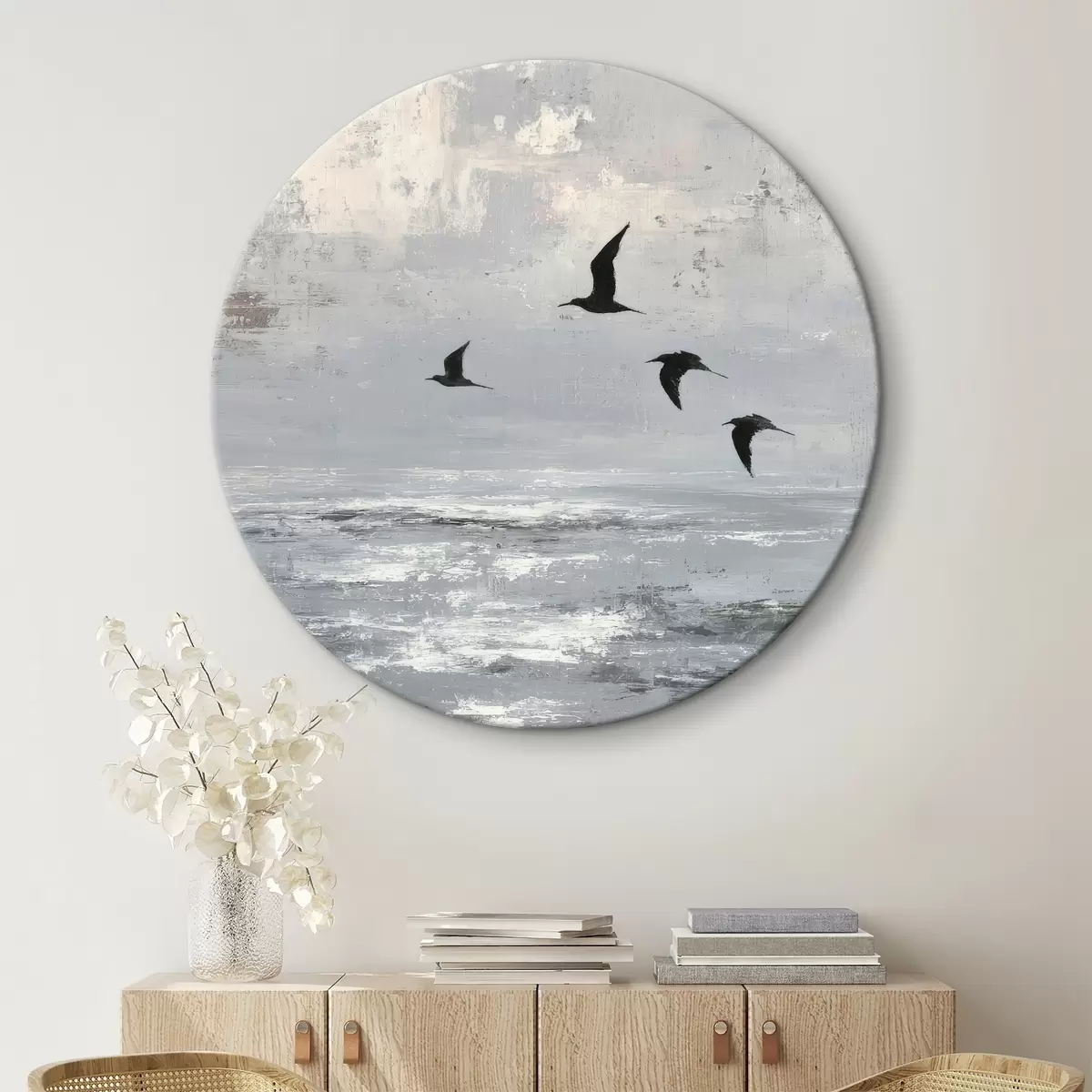 Runde Wandbilder Abstrakte Landschaft mit Vögeln r46004