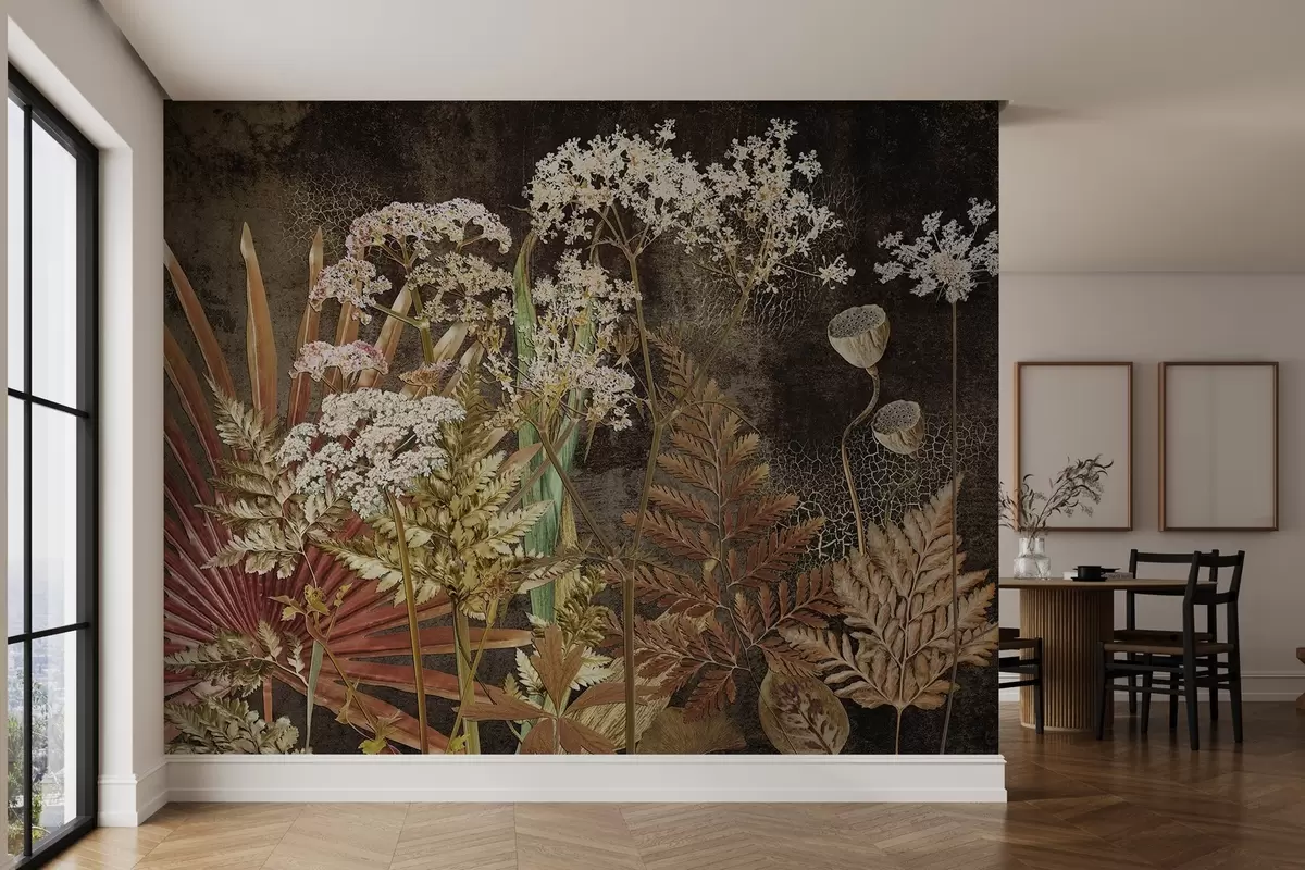 Fototapete Herbarium auf dunklem Hintergrund w09323