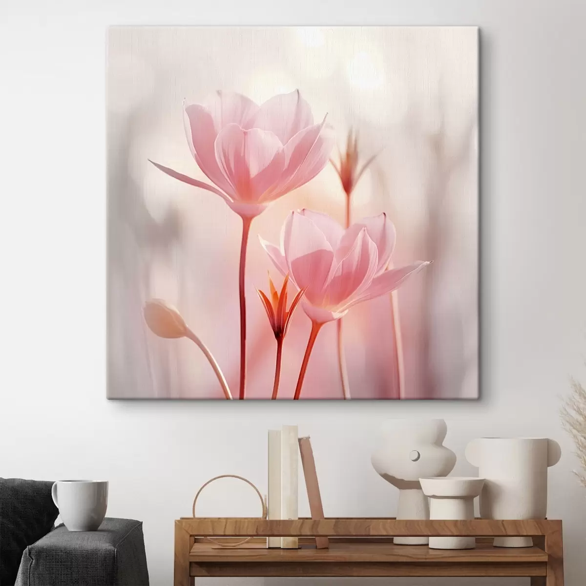 Fototapete Künstlerische Leinwand mit Blumenmotiven im minimalistischen Stil s45736