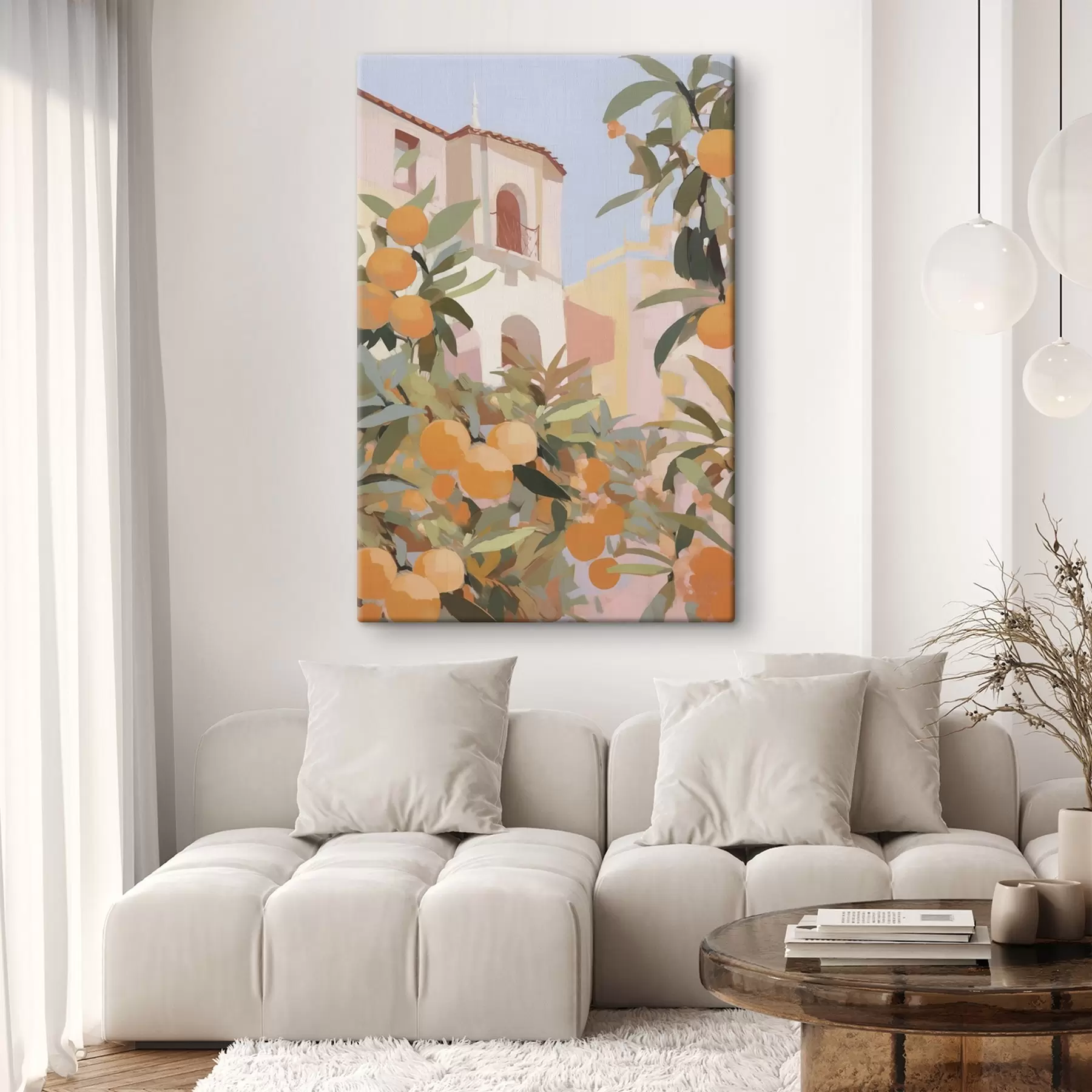 Fototapete Orangen an einem Ast vor dem Haus s46060