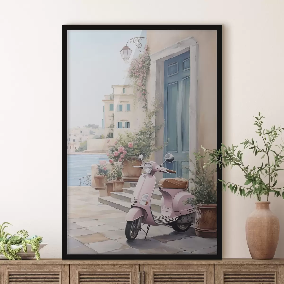 Poster Ein Roller vor dem Hintergrund eines Hauses f46065