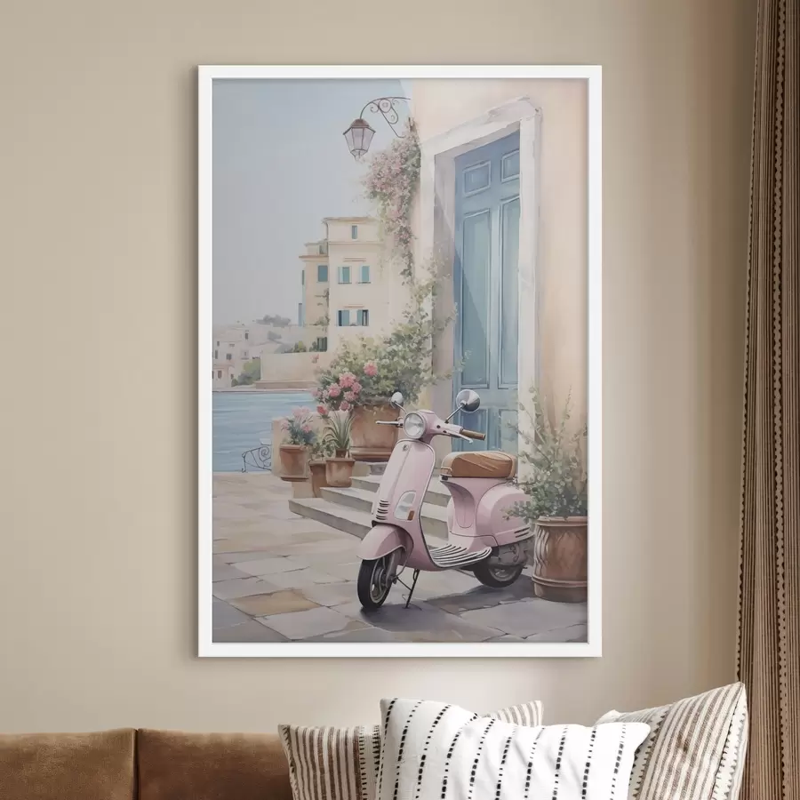 Fototapete Ein Roller vor dem Hintergrund eines Hauses f46065