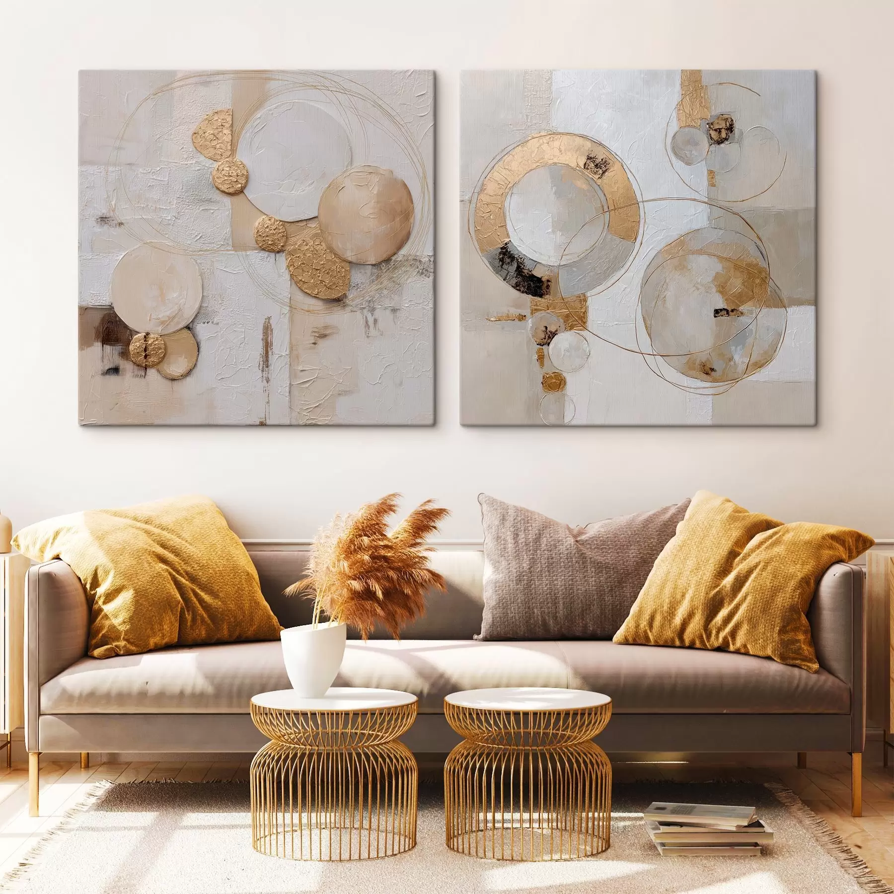 Fototapete Strukturierte Malerei mit beigen und weißen Formen m00741