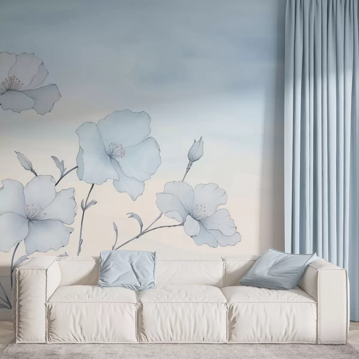 Fototapete Zarte blaue Blumen vor einem luftigen Himmel w04620