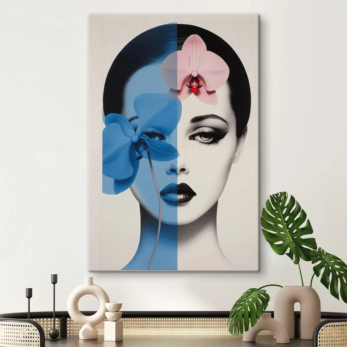 Fototapete Abstraktes Kunstporträt einer Frau mit Orchideen  s45924