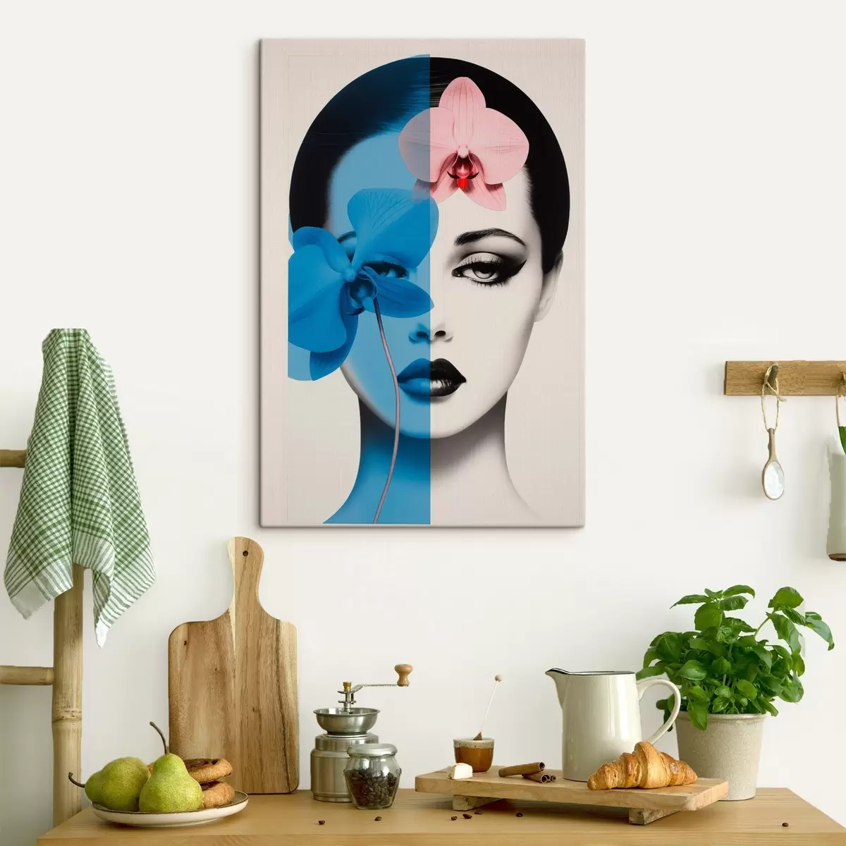 Fototapete Abstraktes Kunstporträt einer Frau mit Orchideen  s45924