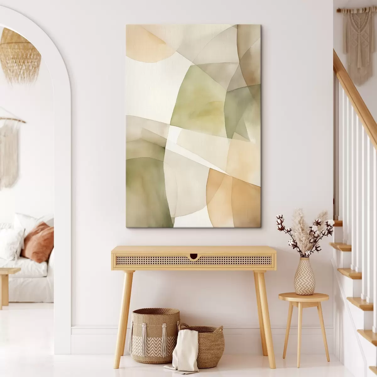 Fototapete Abstrakte geometrische Formen mit Aquarellstruktur in Grün-, Braun- und Beigetönen s45928