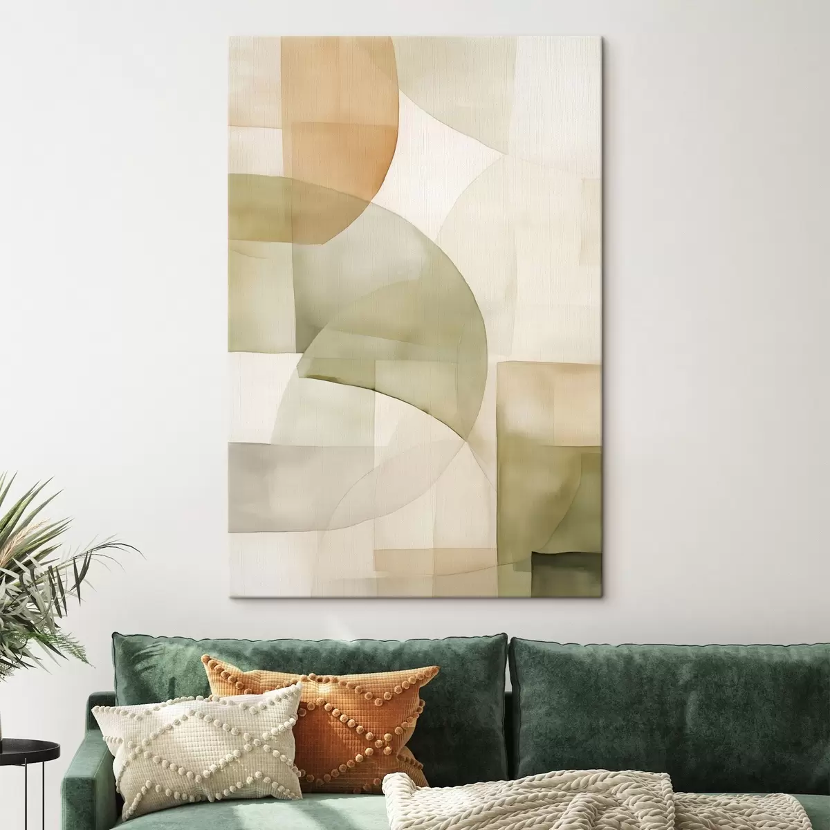 Fototapete Abstrakte geometrische Formen mit Aquarellstruktur in Grün-, Braun- und Beigetönen s45929