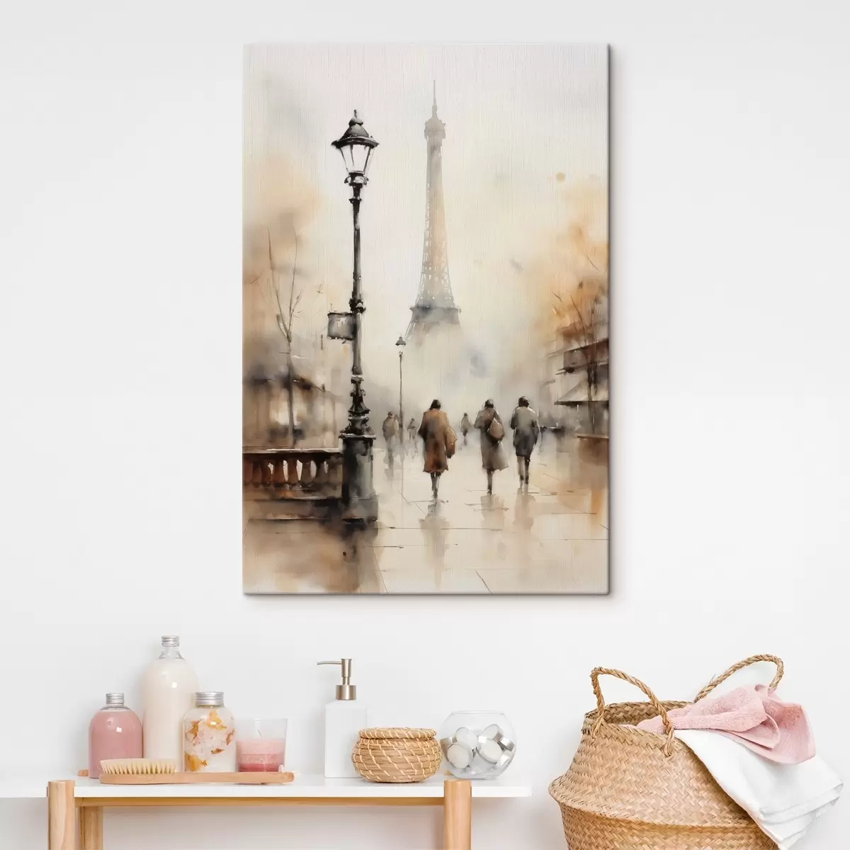 Fototapete Ein regnerischer Herbsttag in Paris mit dem Eiffelturm im Hintergrund und Vintage-Straßenlaternen s45931