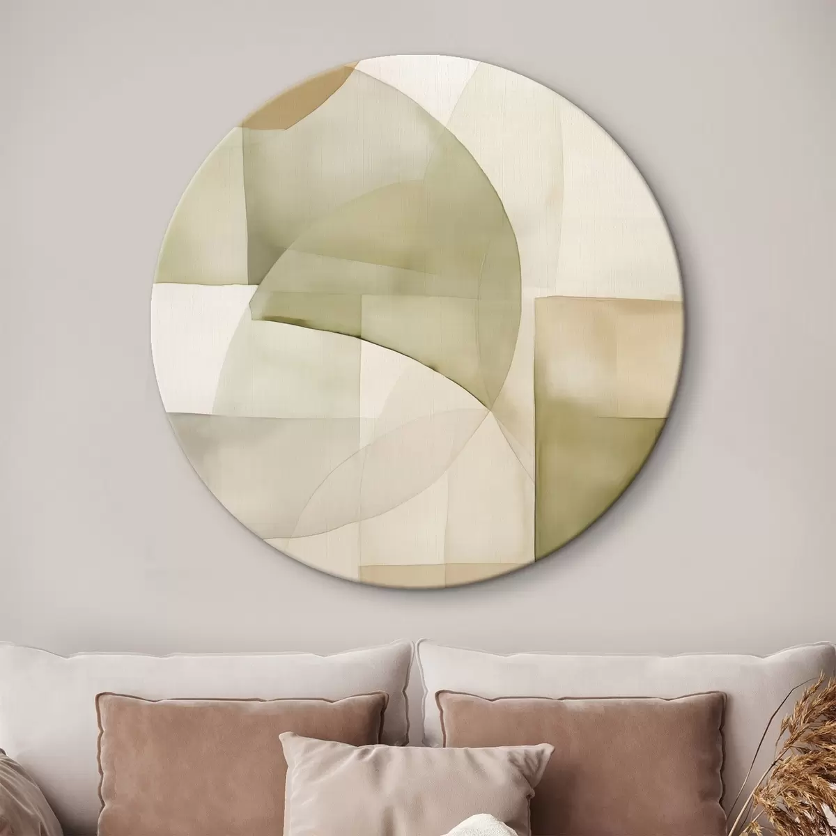 Runde Wandbilder Abstrakte geometrische Formen mit Aquarellstruktur in Grün-, Braun- und Beigetönen r45929