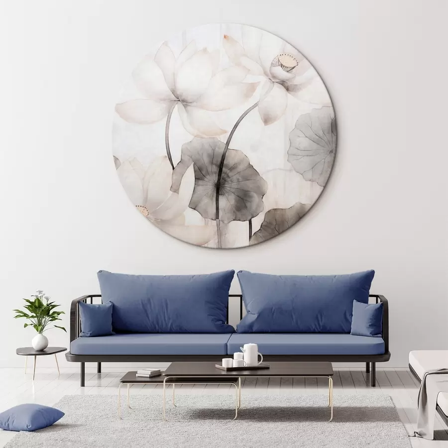 Fototapete Weiße Lotusblumen mit dunkler Blattstruktur, heller Hintergrund, minimalistisches Design r45937