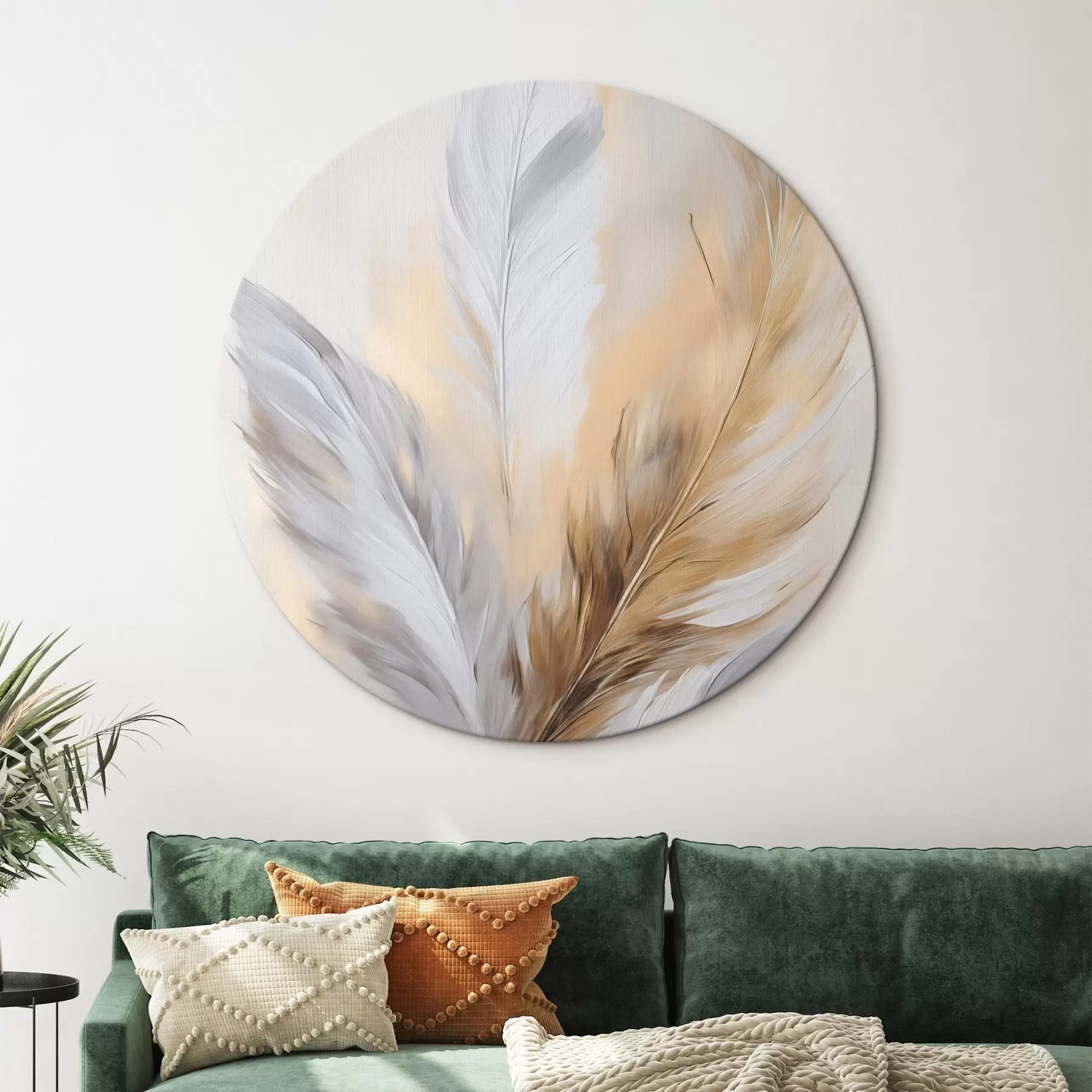 Fototapete Federn mit orangefarbenen Akzenten, strukturierte minimalistische Komposition, moderne Kunst r45945