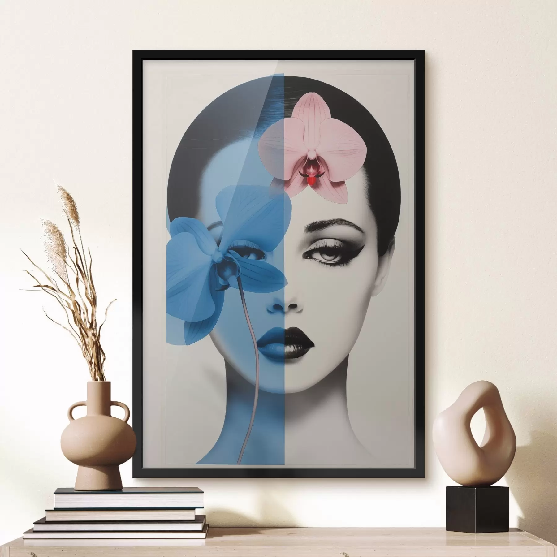 Fototapete Abstraktes Kunstporträt einer Frau mit Orchideen f45924