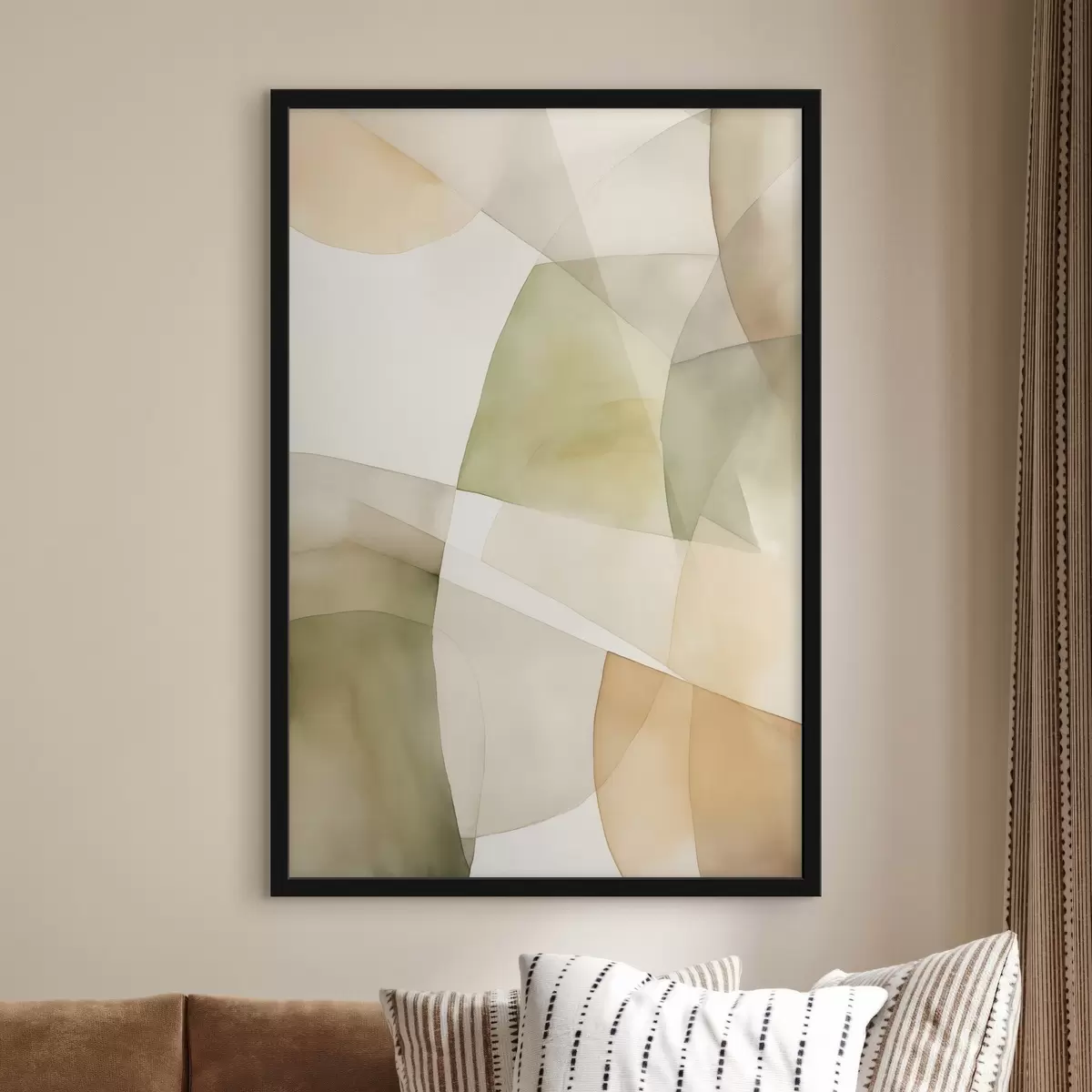 Poster Abstrakte geometrische Formen mit Aquarellstruktur in Grün-, Braun- und Beigetönen f45928
