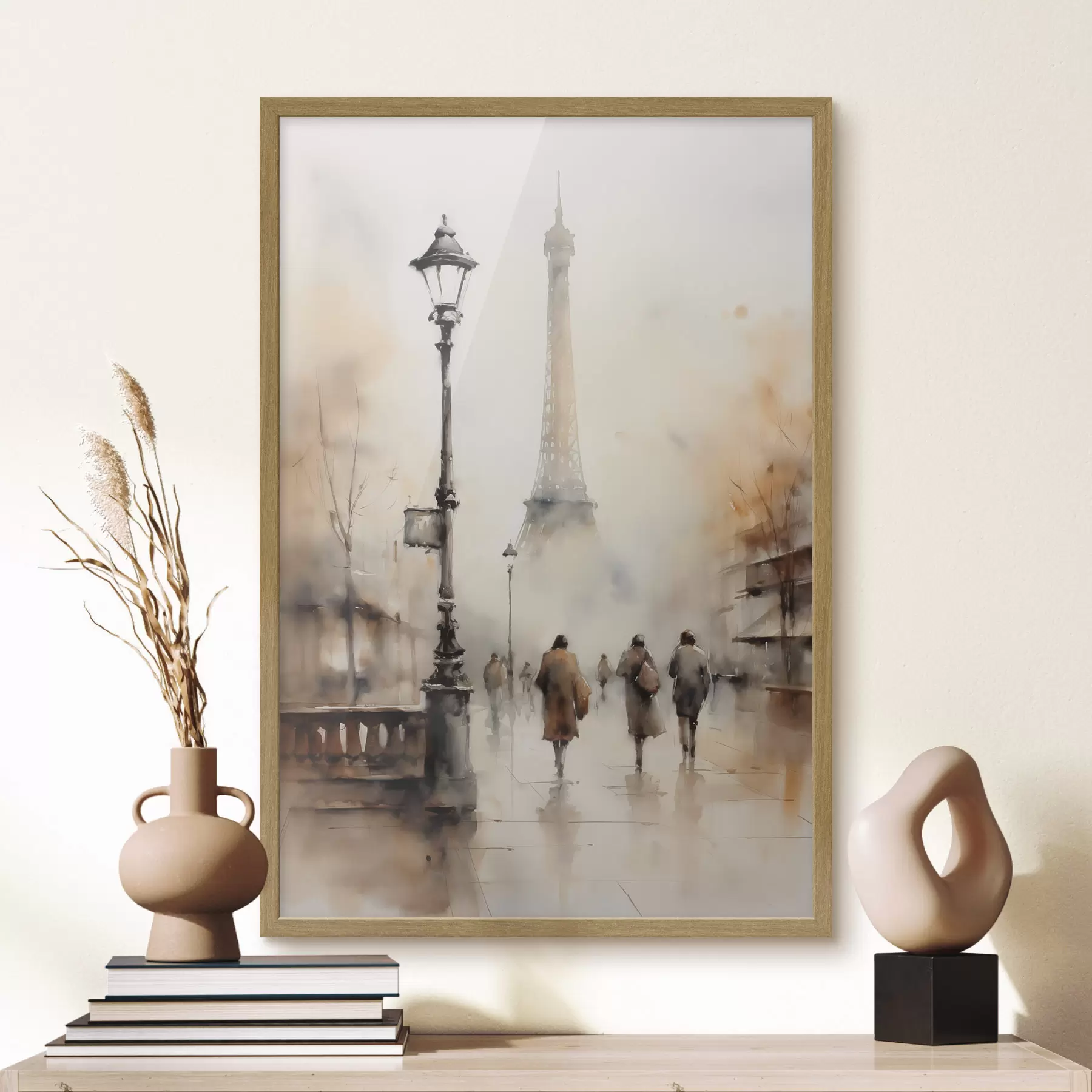 Fototapete Ein regnerischer Herbsttag in Paris mit dem Eiffelturm im Hintergrund und Vintage-Straßenlaternen f45931