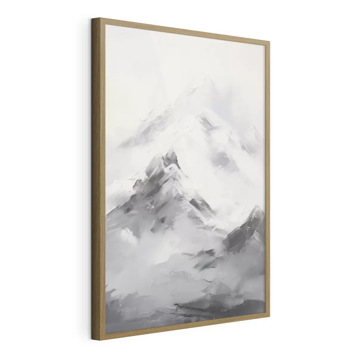 Poster Verschneite Berggipfel mit grauen Schatten, grauer Himmel, Pinselstriche, strukturiert, minimalistisch f45933
