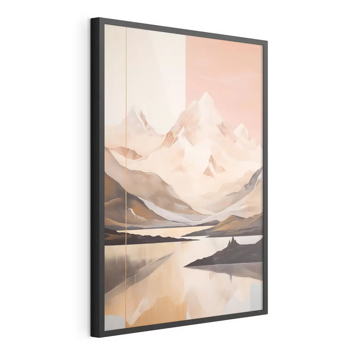 Poster Abstrakte Landschaft mit Bergen und einem See, Pastellfarben, minimalistischer Stil f45949