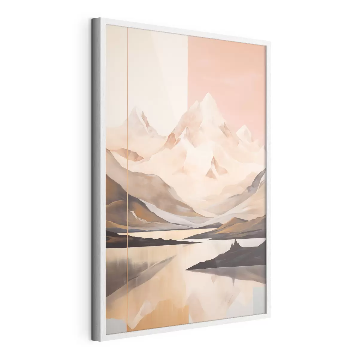 Poster Abstrakte Landschaft mit Bergen und einem See, Pastellfarben, minimalistischer Stil f45949