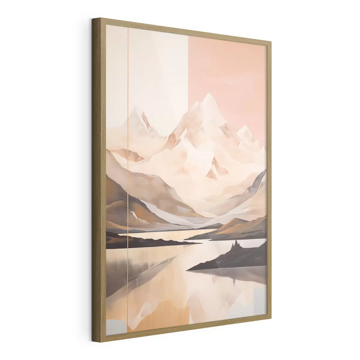 Poster Abstrakte Landschaft mit Bergen und einem See, Pastellfarben, minimalistischer Stil f45949