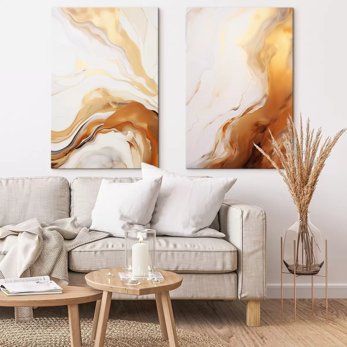 Fototapete Abstrakte Malerei-Imitation in Weiß und Orange, Fluid Art mit wellenförmigen Linien, moderne Kunst m00825