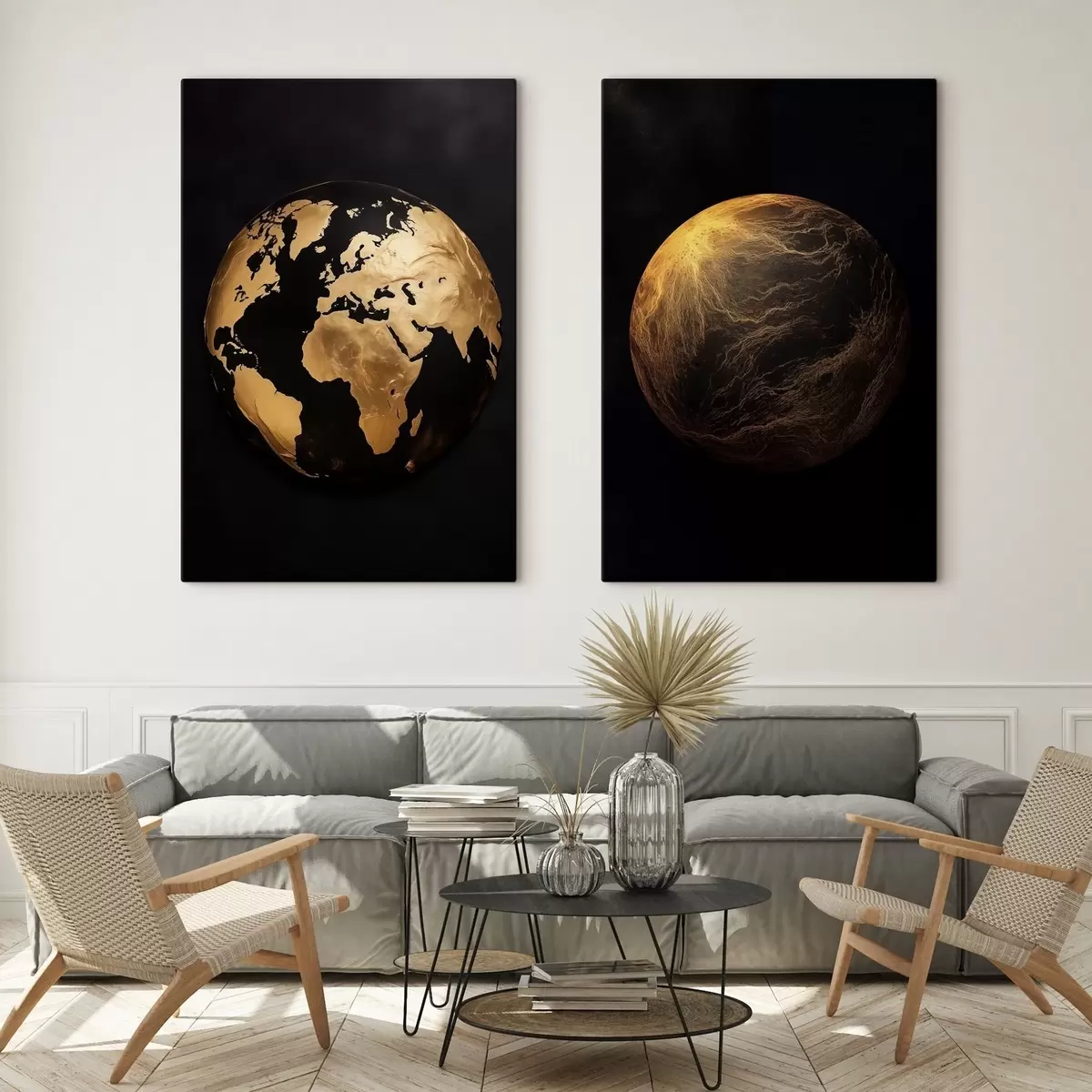 Fototapete Strukturierter abstrakter Erdglobus und Planet auf schwarzem Hintergrund, moderne minimalistische Kunst m00827