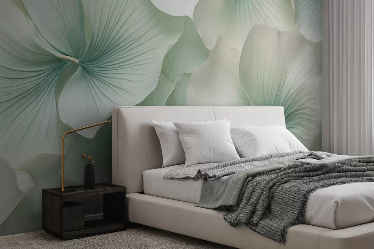 Fototapete Weiße und grüne Ginkgoblätter, weiche Textur, abstrakter Blumenhintergrund, minimalistischer moderner Stil w09421