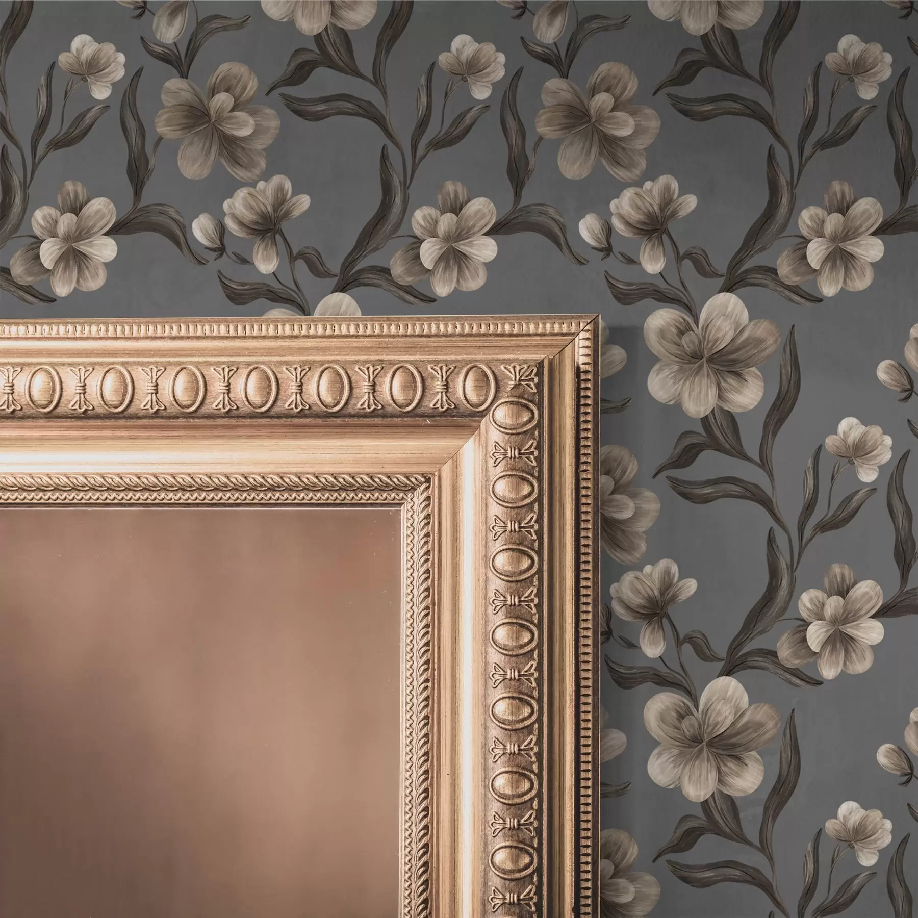 Fototapete Beigefarbene Blumen auf graphitgrauem Hintergrund a00626v4