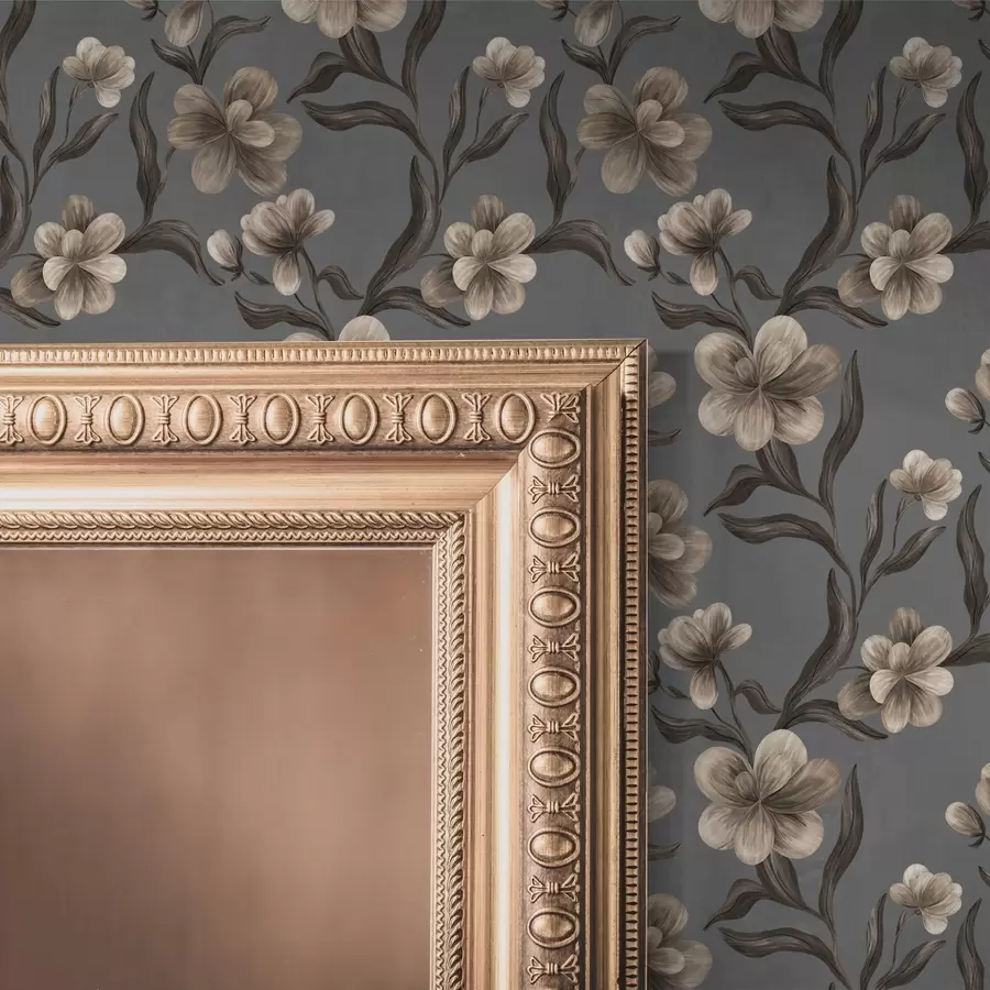 Fototapete Beigefarbene Blumen auf graphitgrauem Hintergrund a00626v4