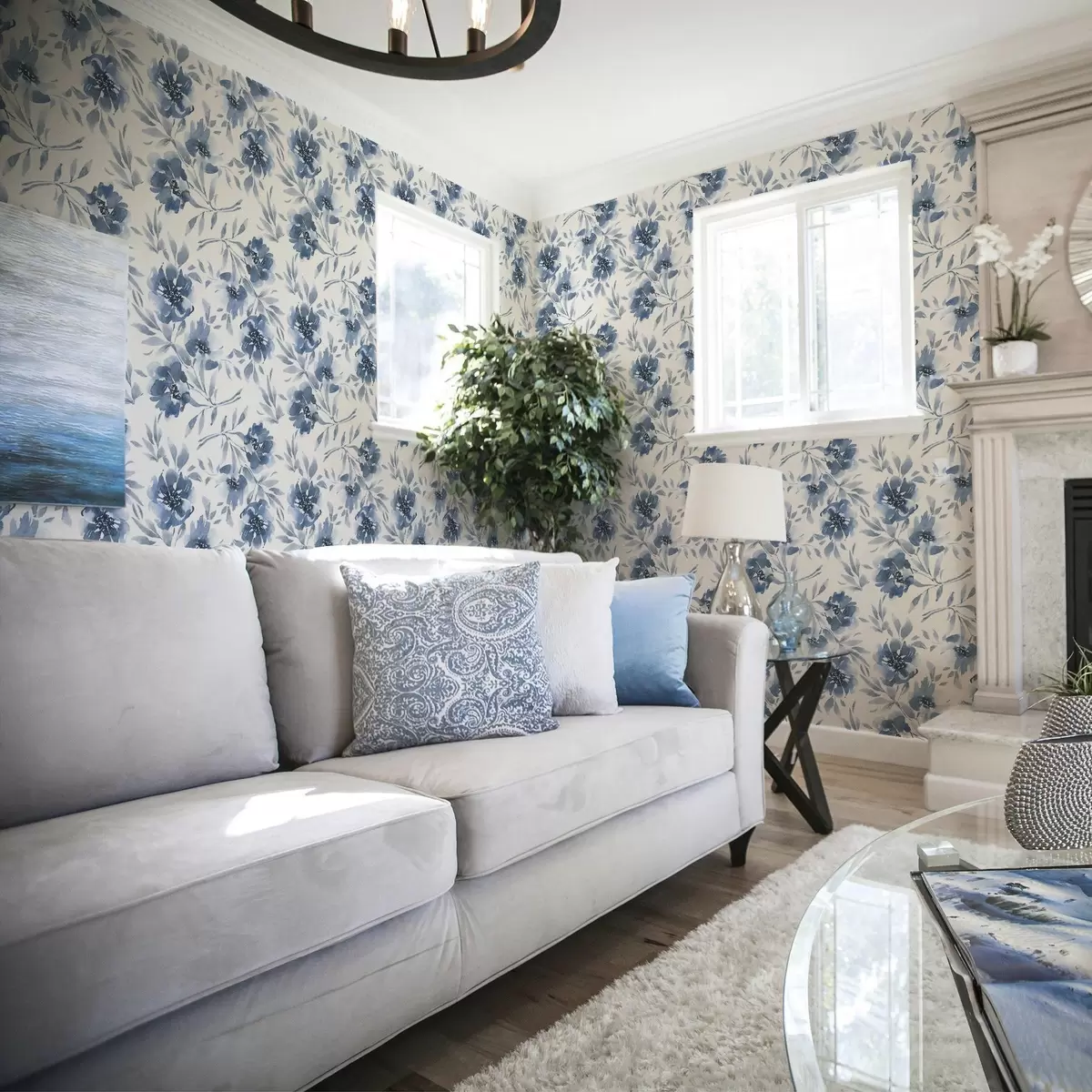 Tapete Aquarell-Indigo-Pfingstrosen auf weißem Hintergrund a00641