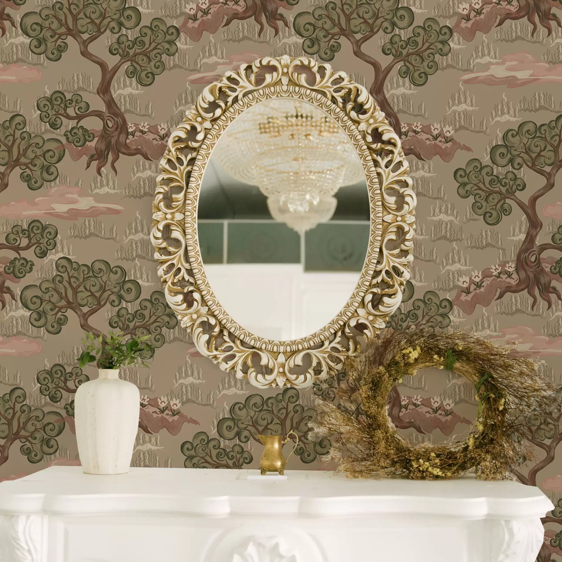 Fototapete Östliche Landschaft mit skurrilen Bäumen auf sandigem Hintergrund a00715