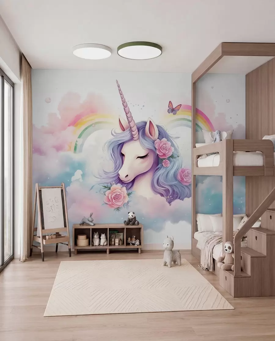 Fototapete Einhorn und Regenbogen w03990