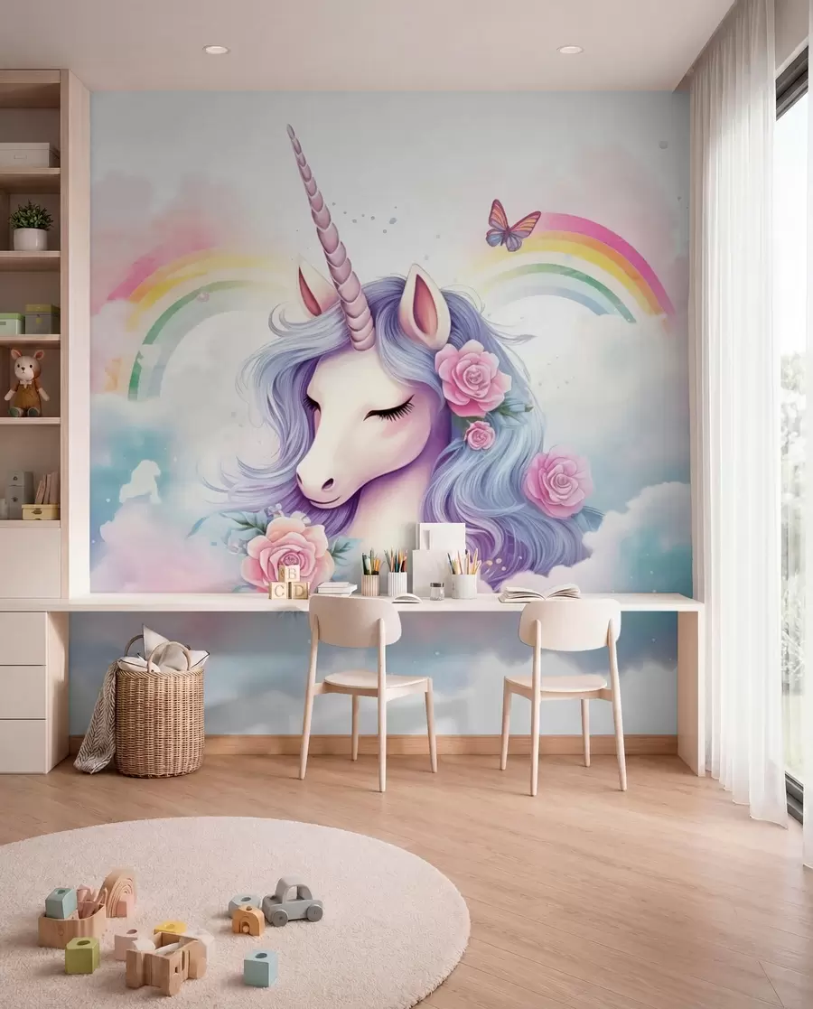 Fototapete Einhorn und Regenbogen w03990