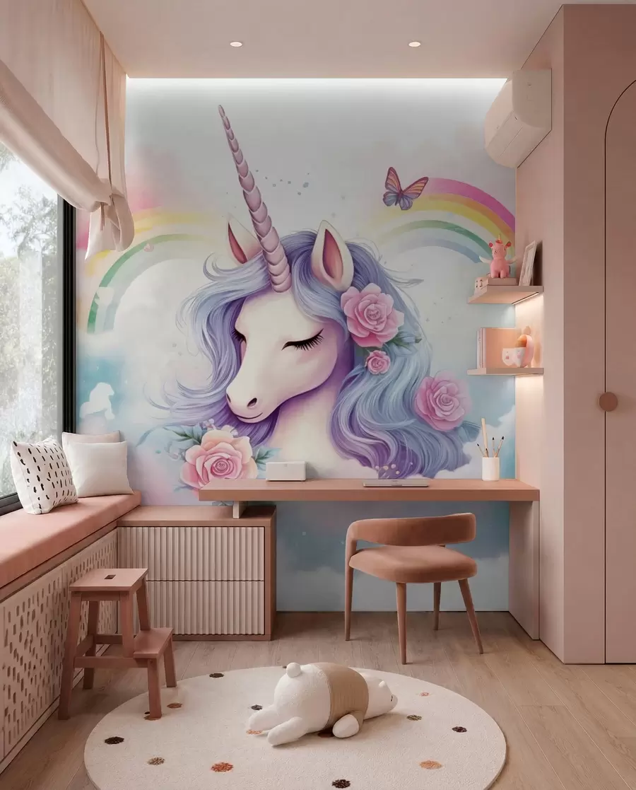 Fototapete Einhorn und Regenbogen w03990