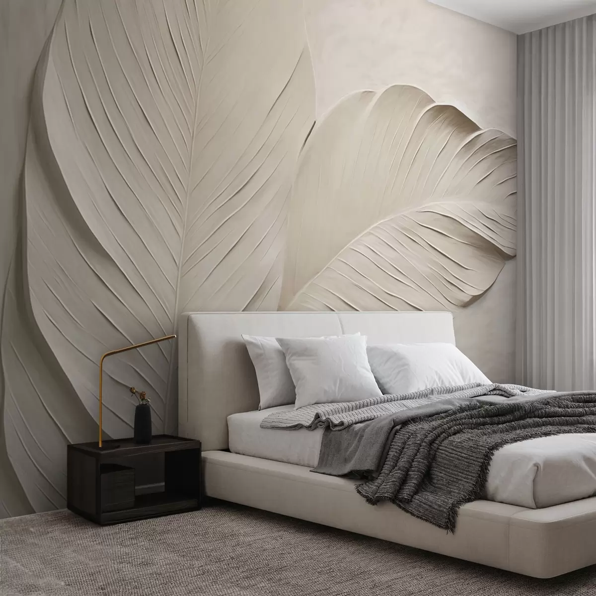 Fototapete Geprägte beige Blätter mit weichen Schatten w04614