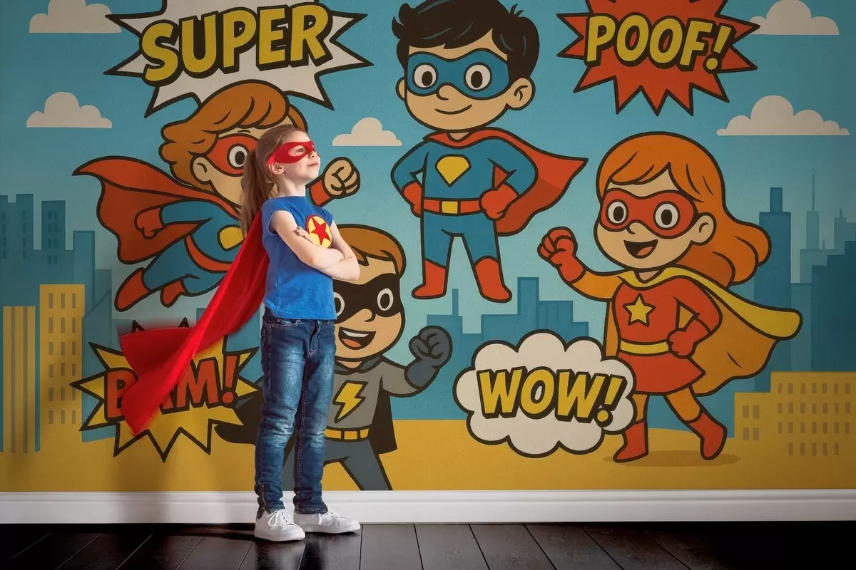 Fototapete lustige Superhelden im Comic-Stil w04625