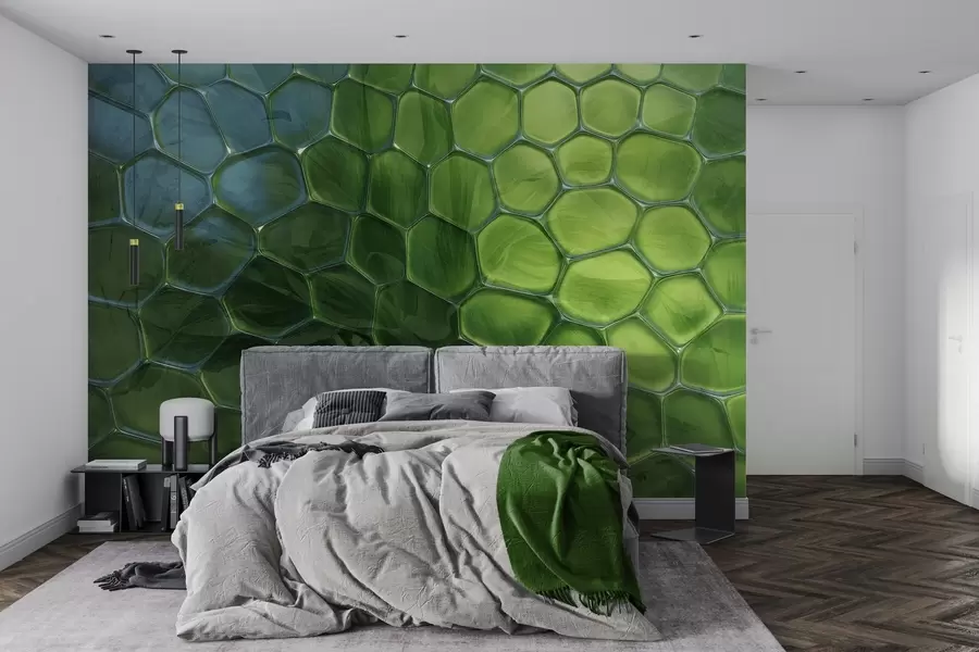 Fototapete Blätter durch Glaswaben w04667