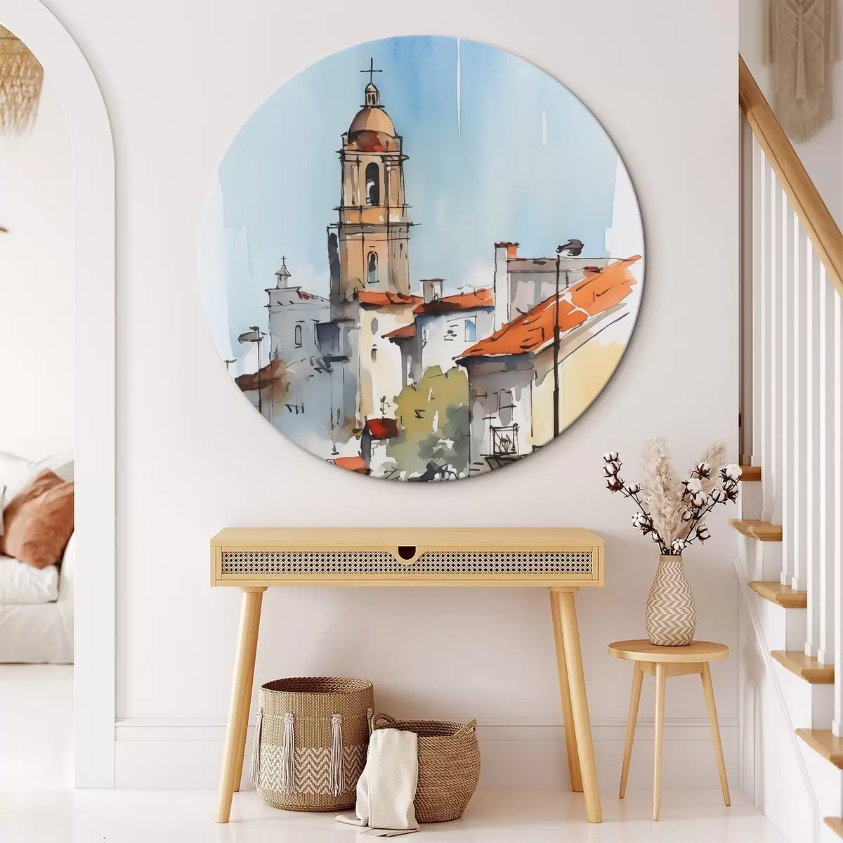 Runde Wandbilder Stadtlandschaft im Aquarellstil r46120