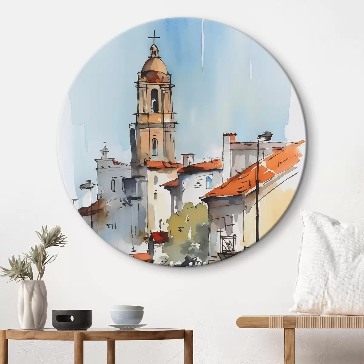 Runde Wandbilder Stadtlandschaft im Aquarellstil r46120