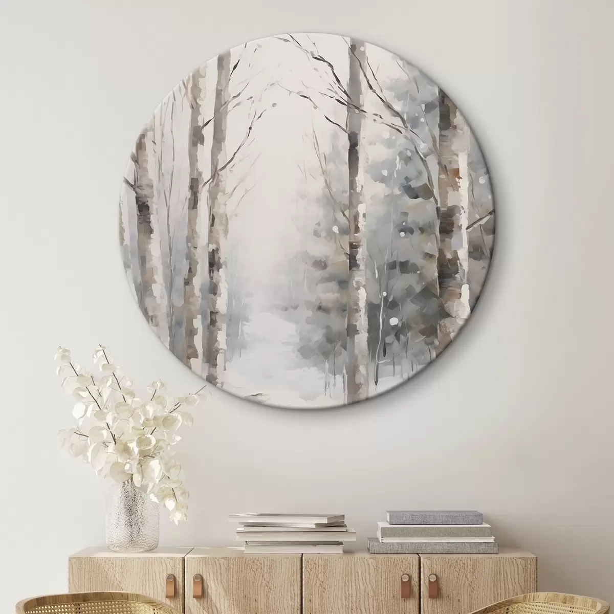 Runde Wandbilder Birken in einem Winterwald r46129
