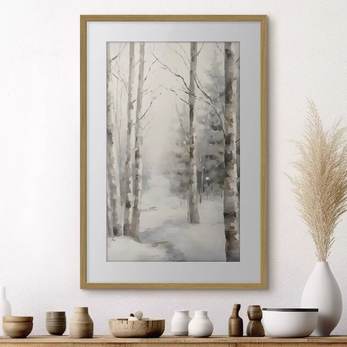 Poster Birken in einem Winterwald f46129