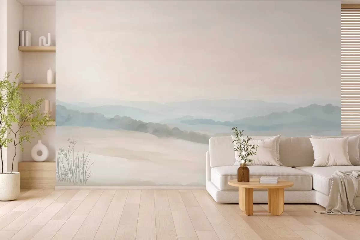 Fototapete leichte, minimalistische Landschaft im Stil der Malerei w04624