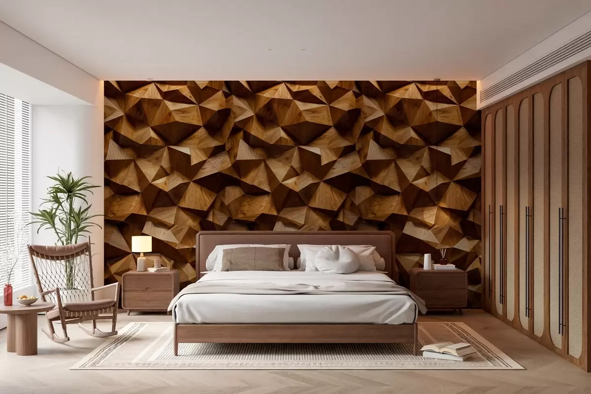 Fototapete imitation einer eckigen Reliefwand aus Holz w04632