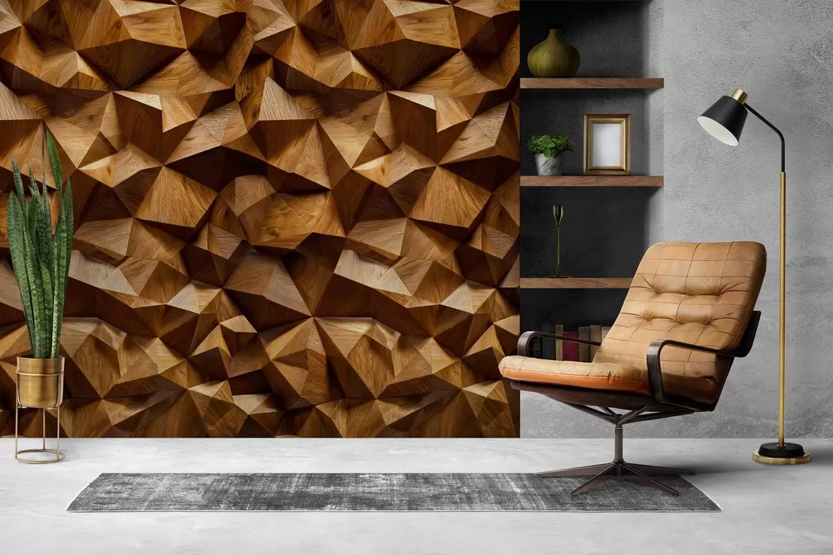 Fototapete imitation einer eckigen Reliefwand aus Holz w04632