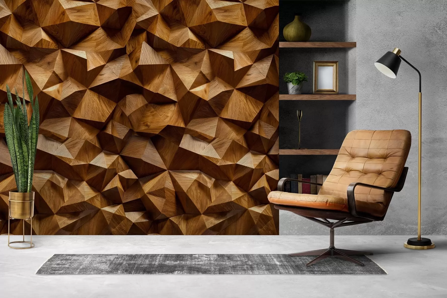 Fototapete imitation einer eckigen Reliefwand aus Holz w04632