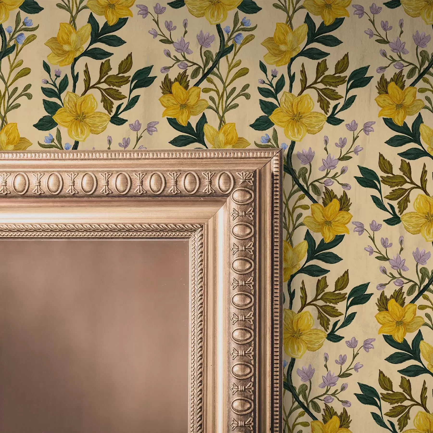 Fototapete Gelbe Blumen in vertikalen Girlanden auf cremefarbenem Hintergrund a00632