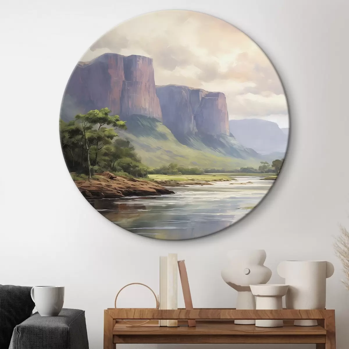 Runde Wandbilder Park mit Bergblick r46194