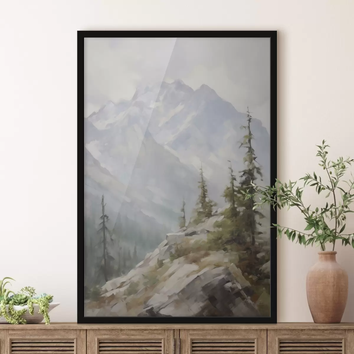 Poster Fichten vor dem Hintergrund der Berge f46202
