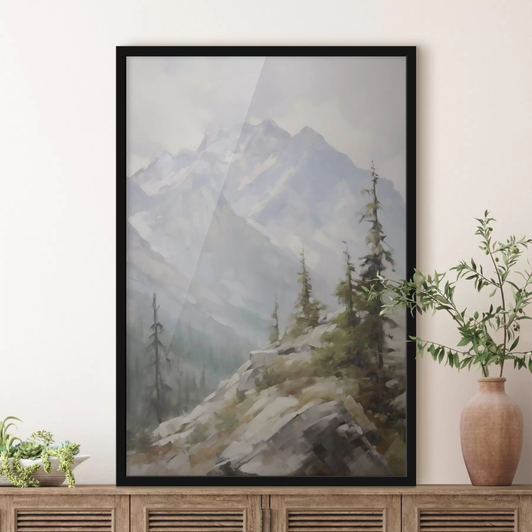 Fototapete Fichten vor dem Hintergrund der Berge f46202